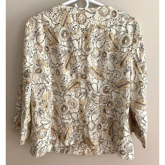 J. Jill Beige Floral + Paisley Print Linen Blend Collarless Blazer Jacket Medium - Picture 9 of 12